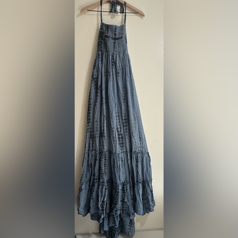 ASA Smocked Halter Maxi Dress in Slate Blue